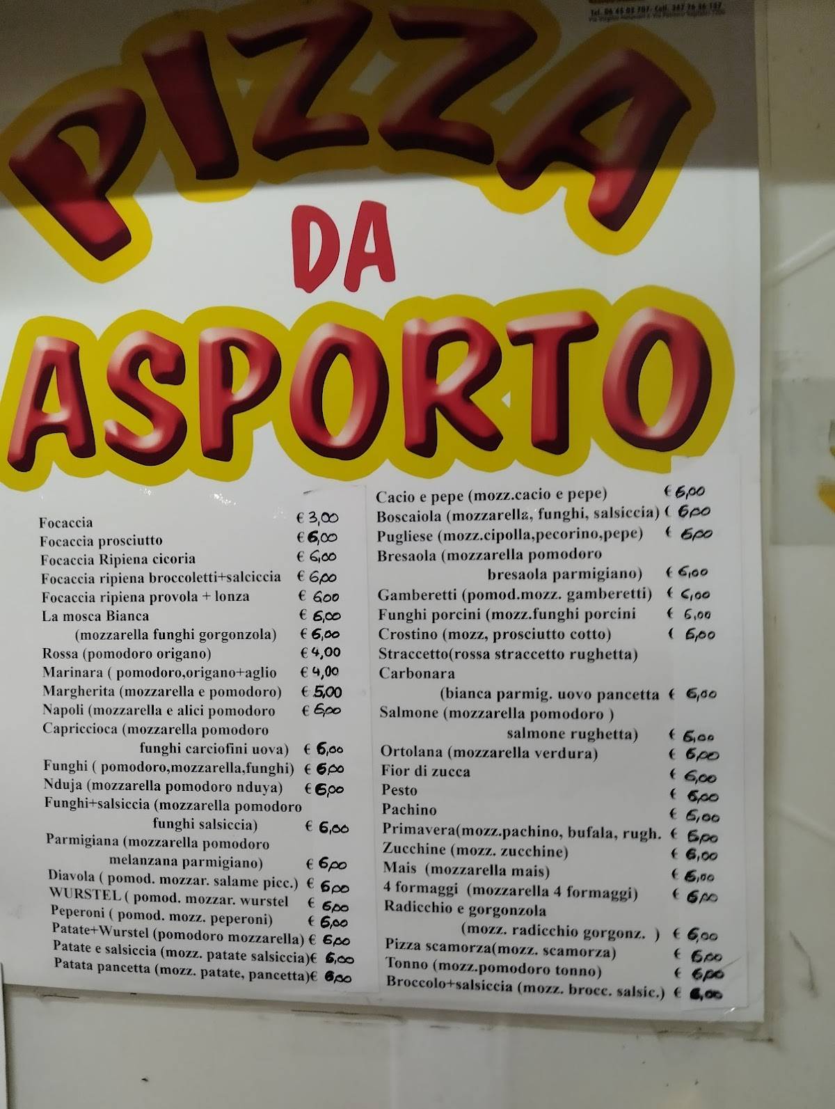 Menu di La Mosca Bianca 