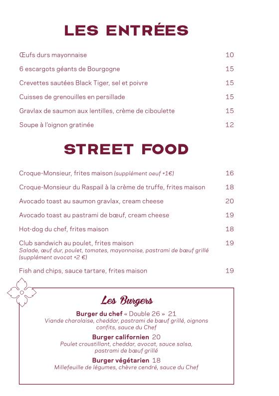 Menu de Le Raspail