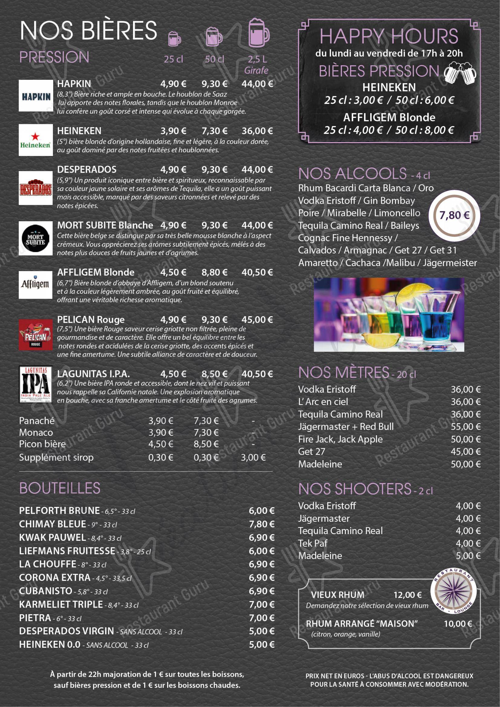 Menu bar pour Le Riverside dans Meaux