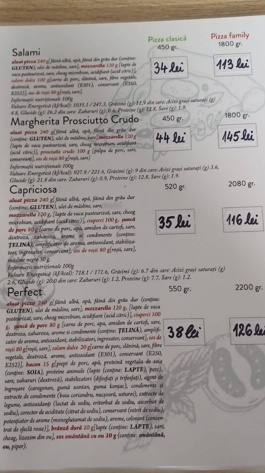 Menu de PERFECT PIZZA