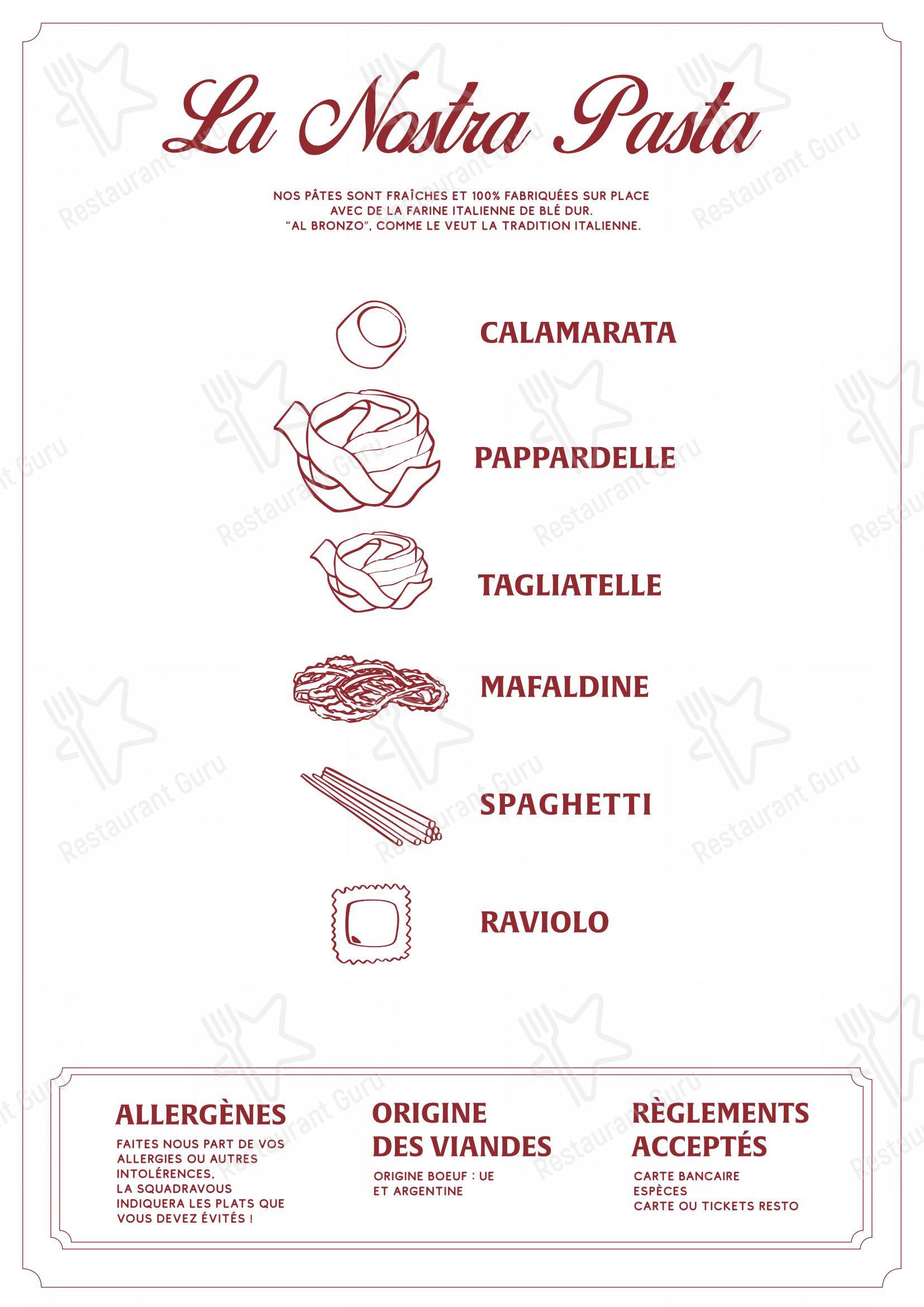 Menu bar pour Papà Raffaele pizzeria