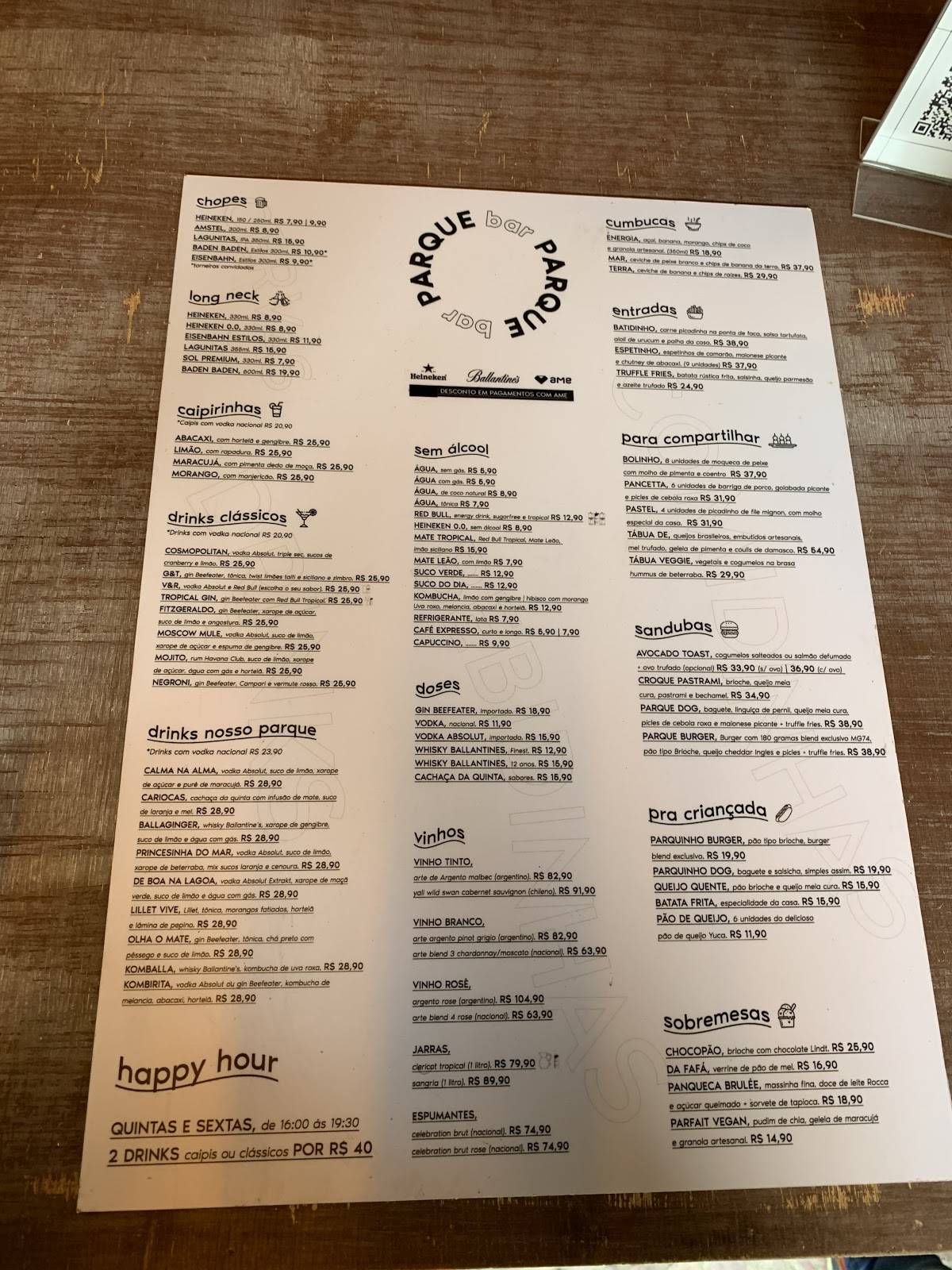 Parque Bar cardápio