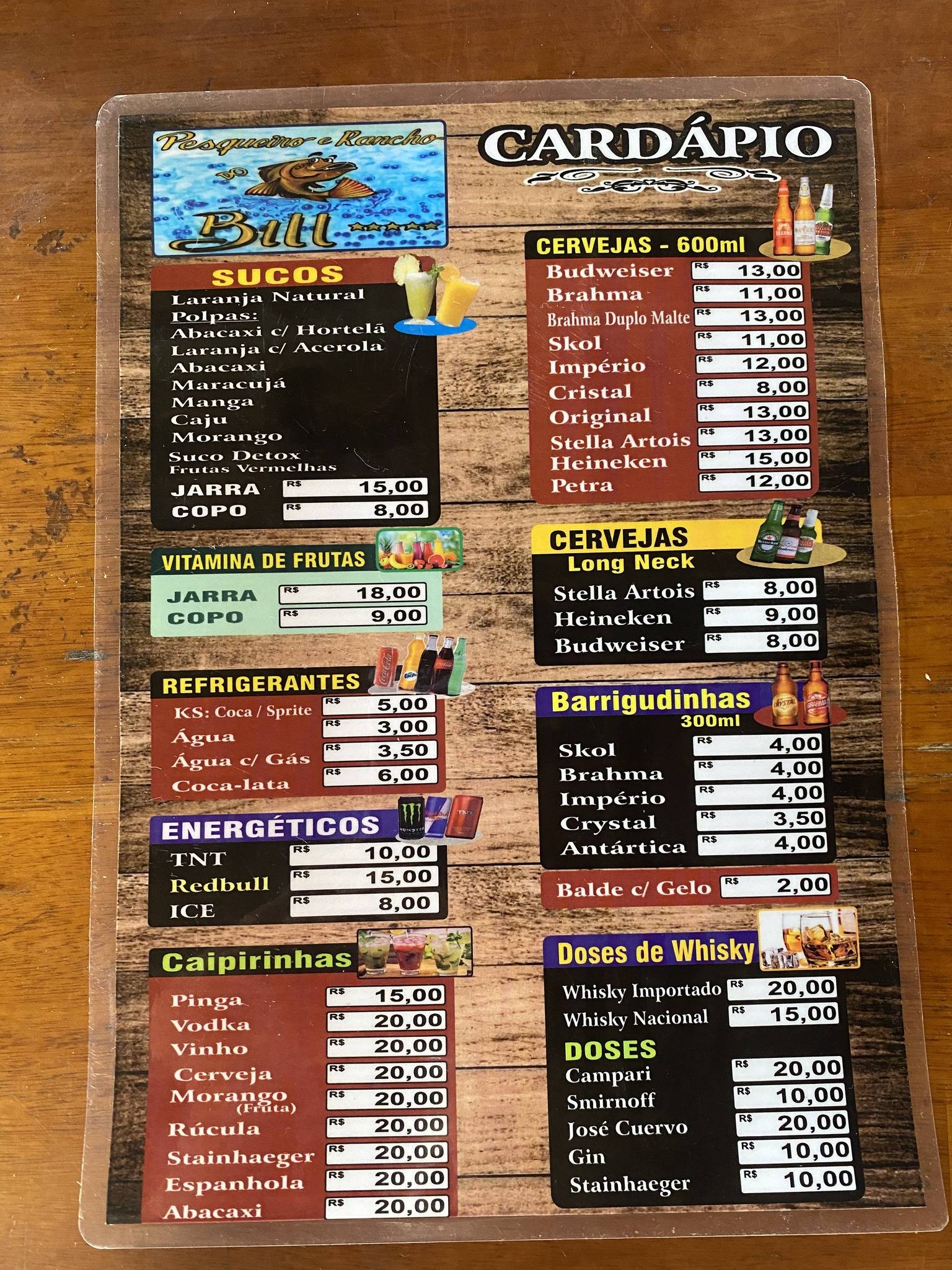 Pesqueiro Rancho Bil cardápio