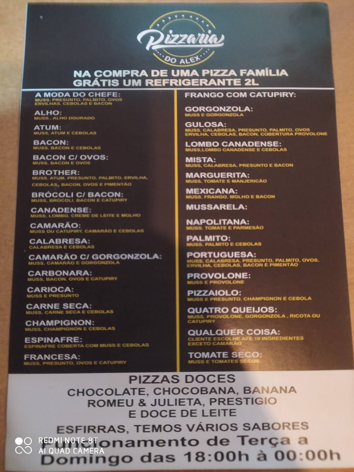 Pizzaria do Alex cardápio