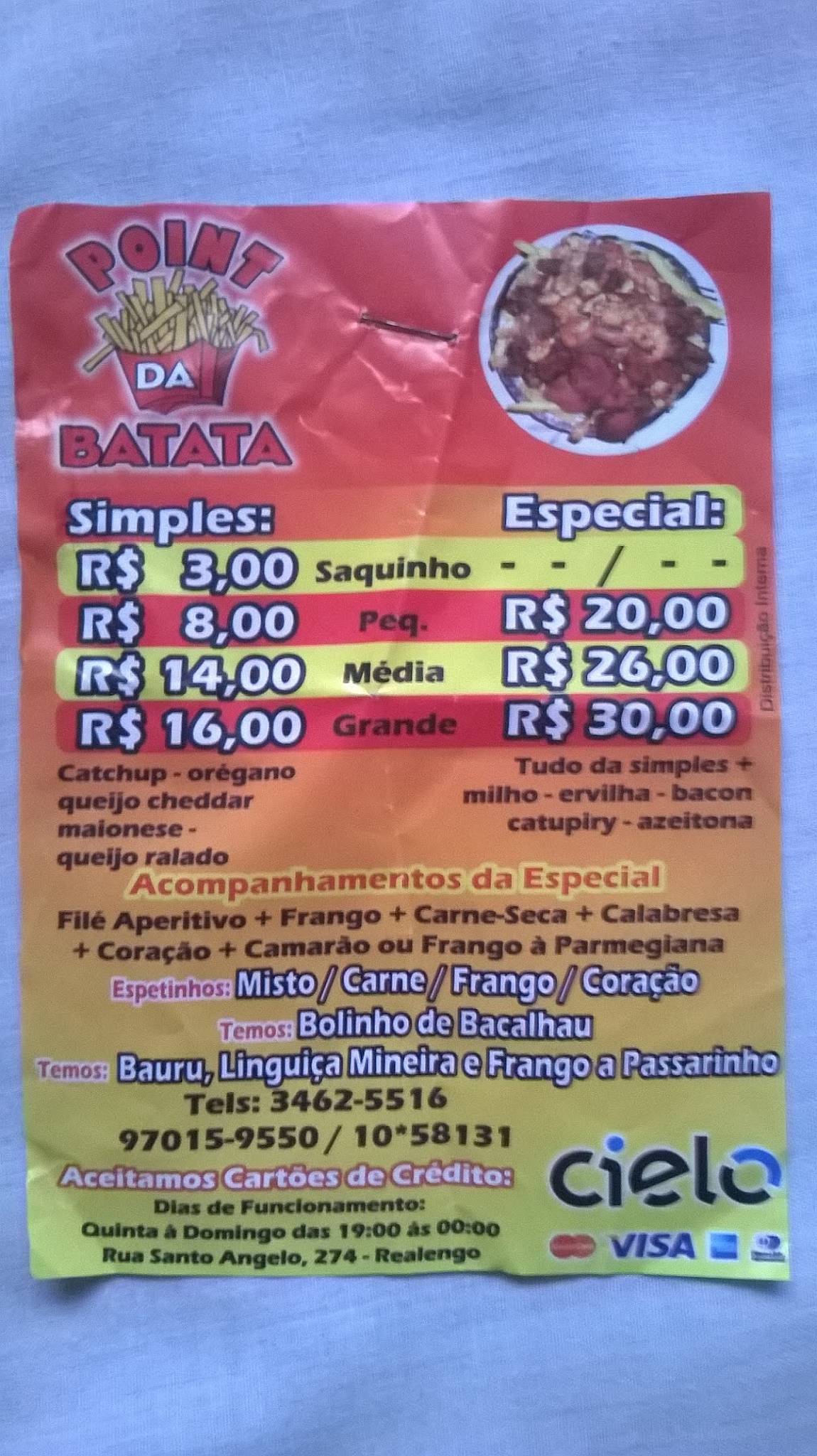 Point da Batata cardápio