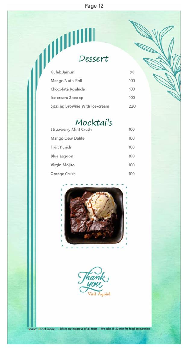 R R Greens Pool & Restaurant menu