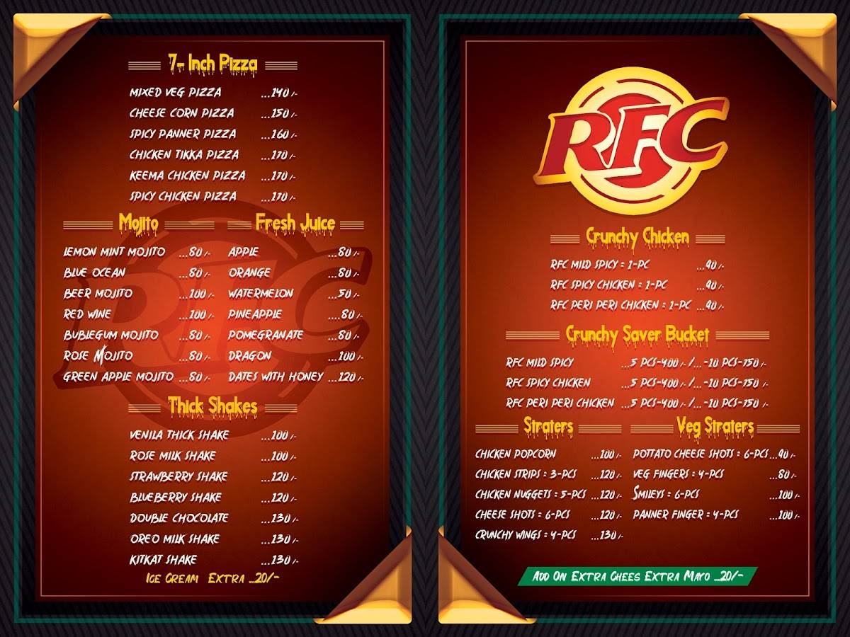 RFC Restaurant menu