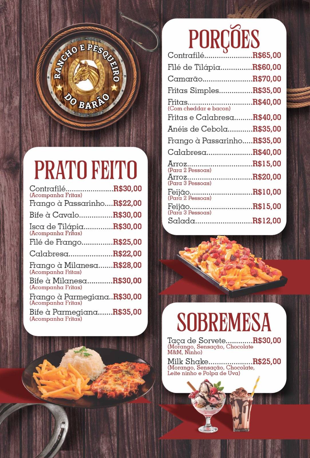 Rancho do Barão Restaurante e Pesqueiro cardápio