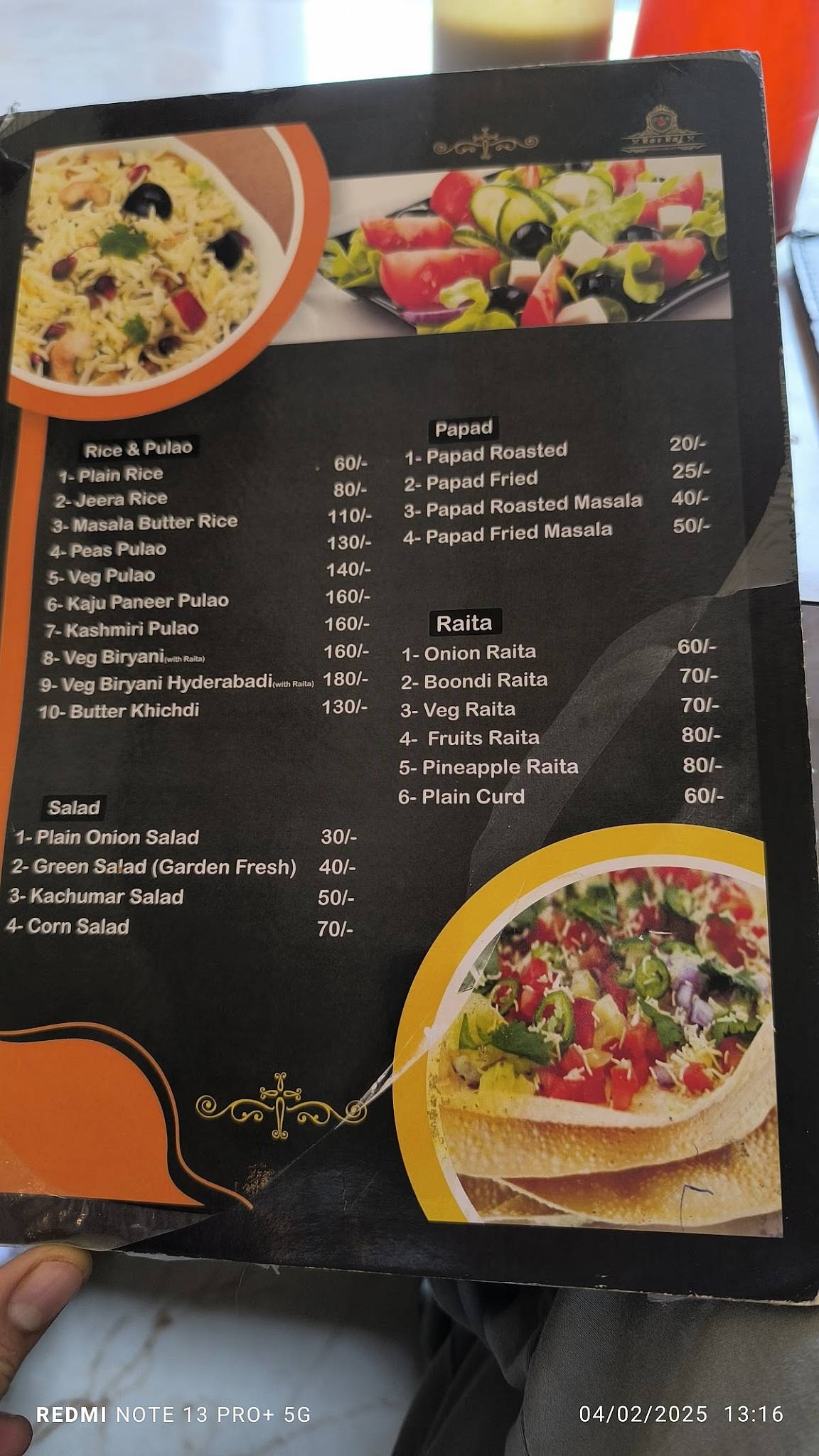 Ras Raj Restaurant menu