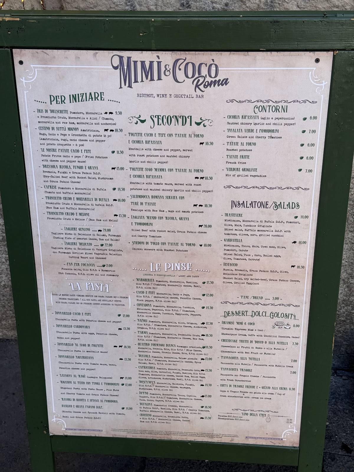 Menu di Mimì E Cocò Roma 
