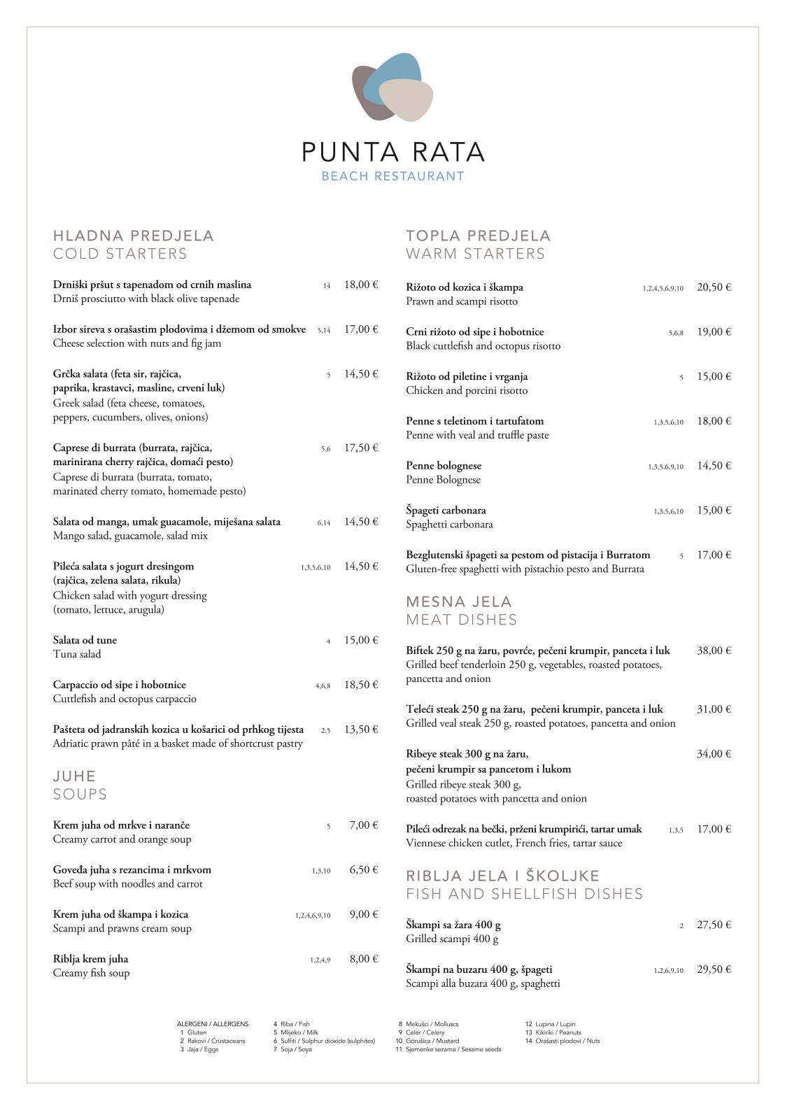 Menu di Restaurant Punta Rata 