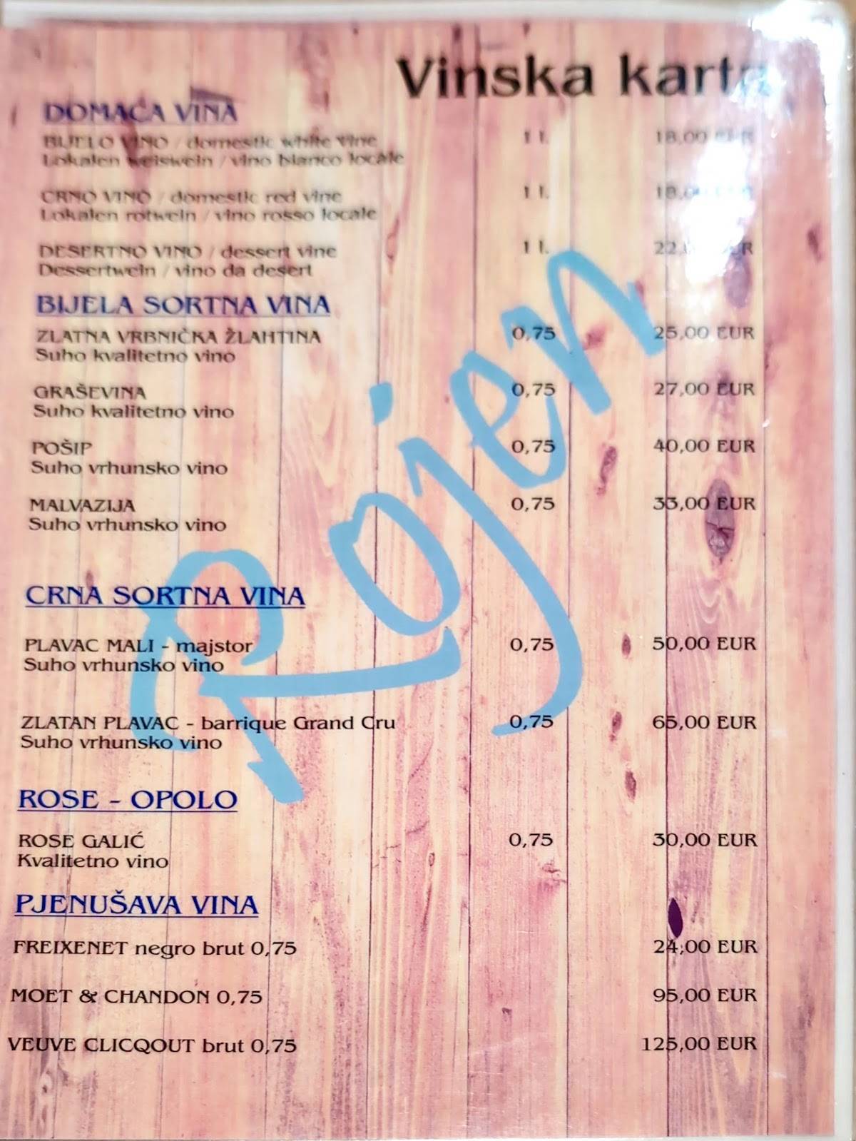 Menu di Restaurant Rojen - Rade 