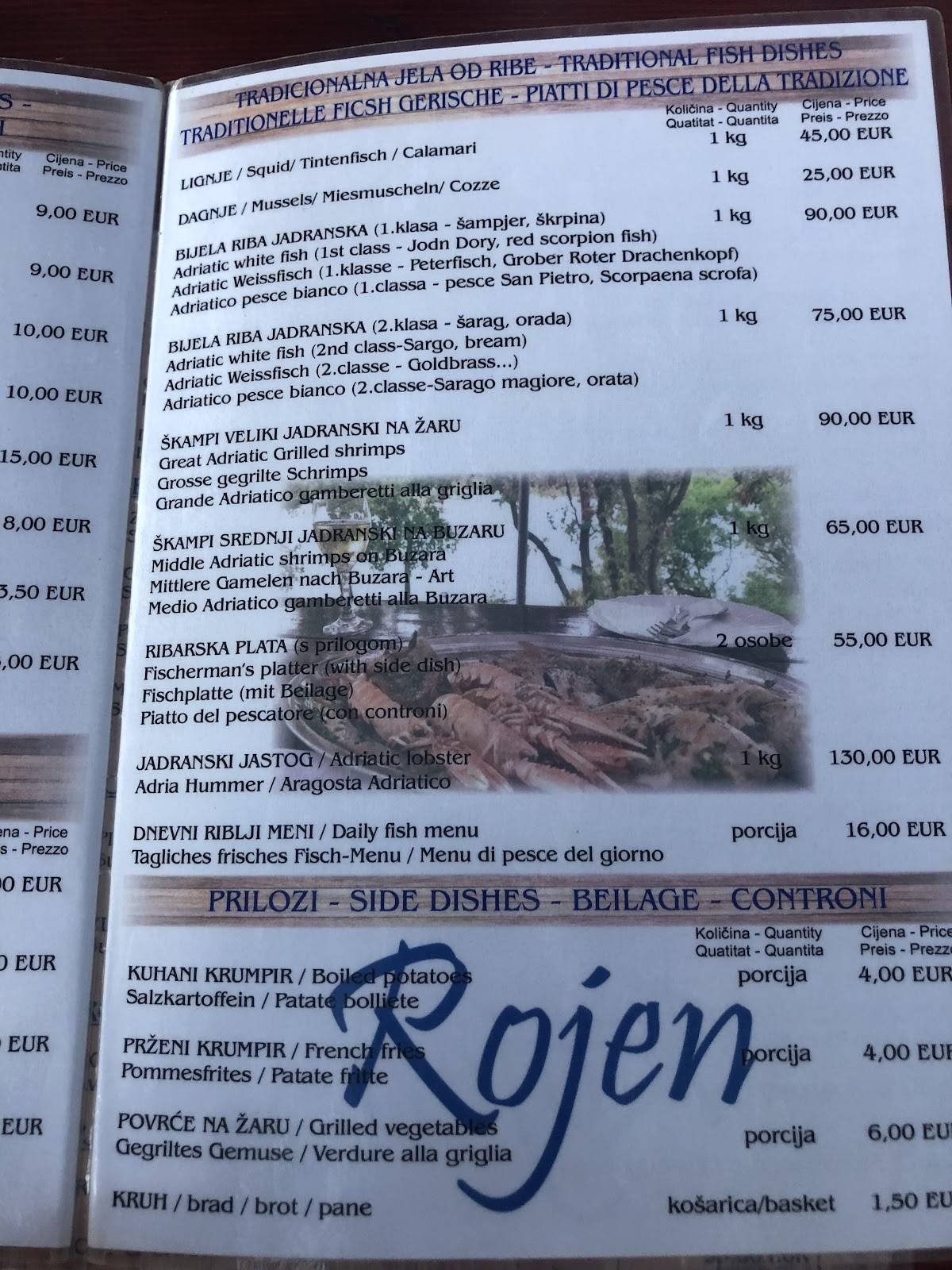 Menu di Restaurant Rojen - Rade 