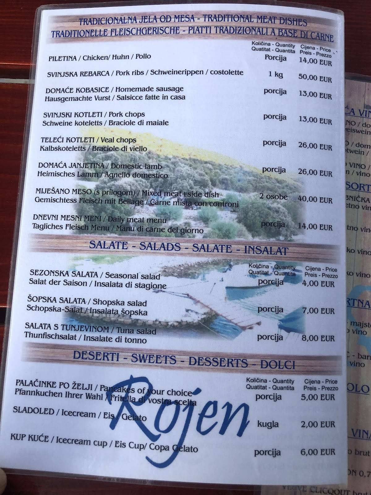 Menu di Restaurant Rojen - Rade 
