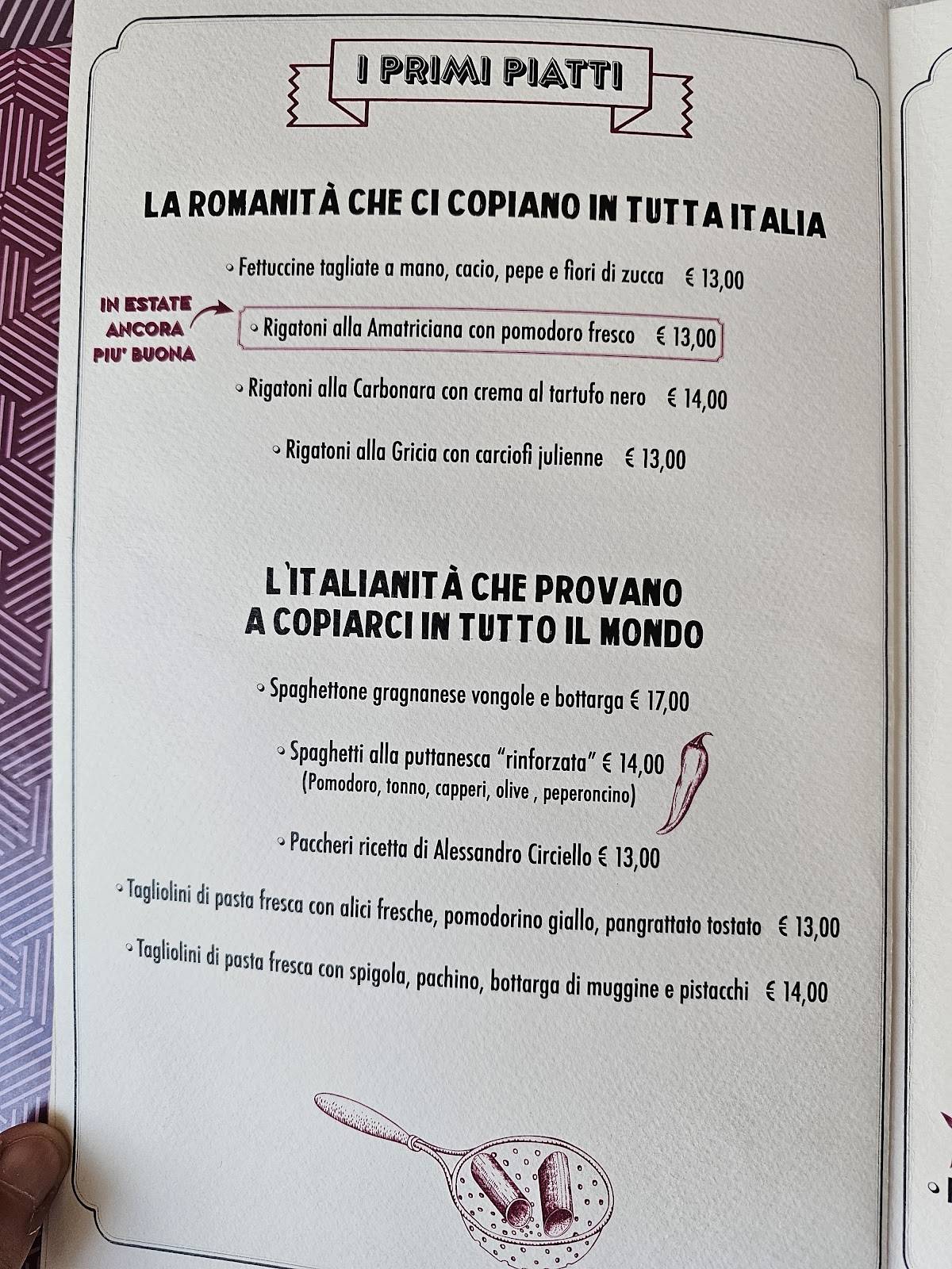 Menu di Rigatoni Conca D'Oro 