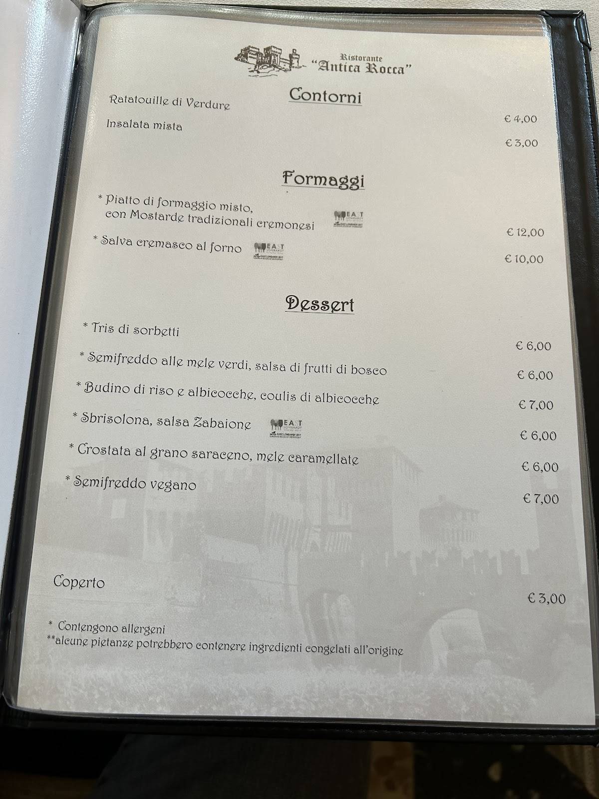 Menu di Ristorante Antica Rocca 