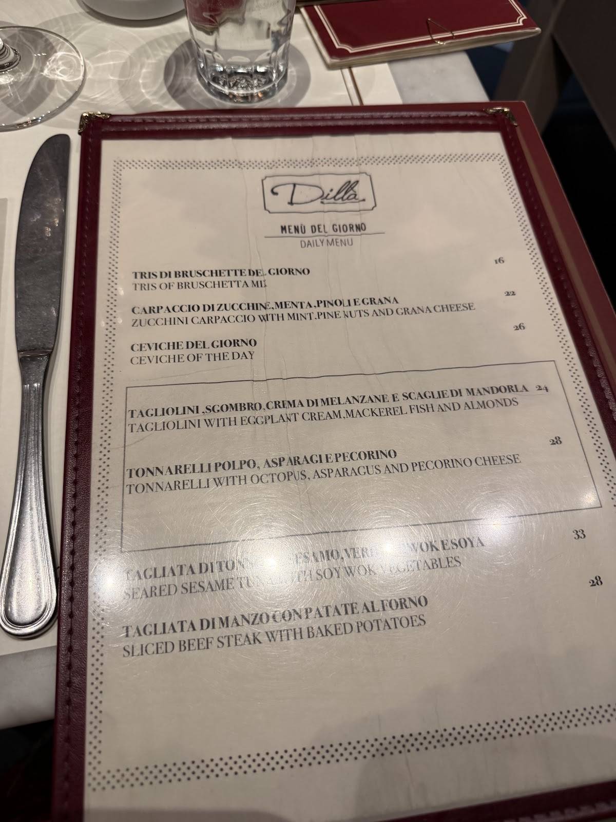Menu de Ristorante Dillà