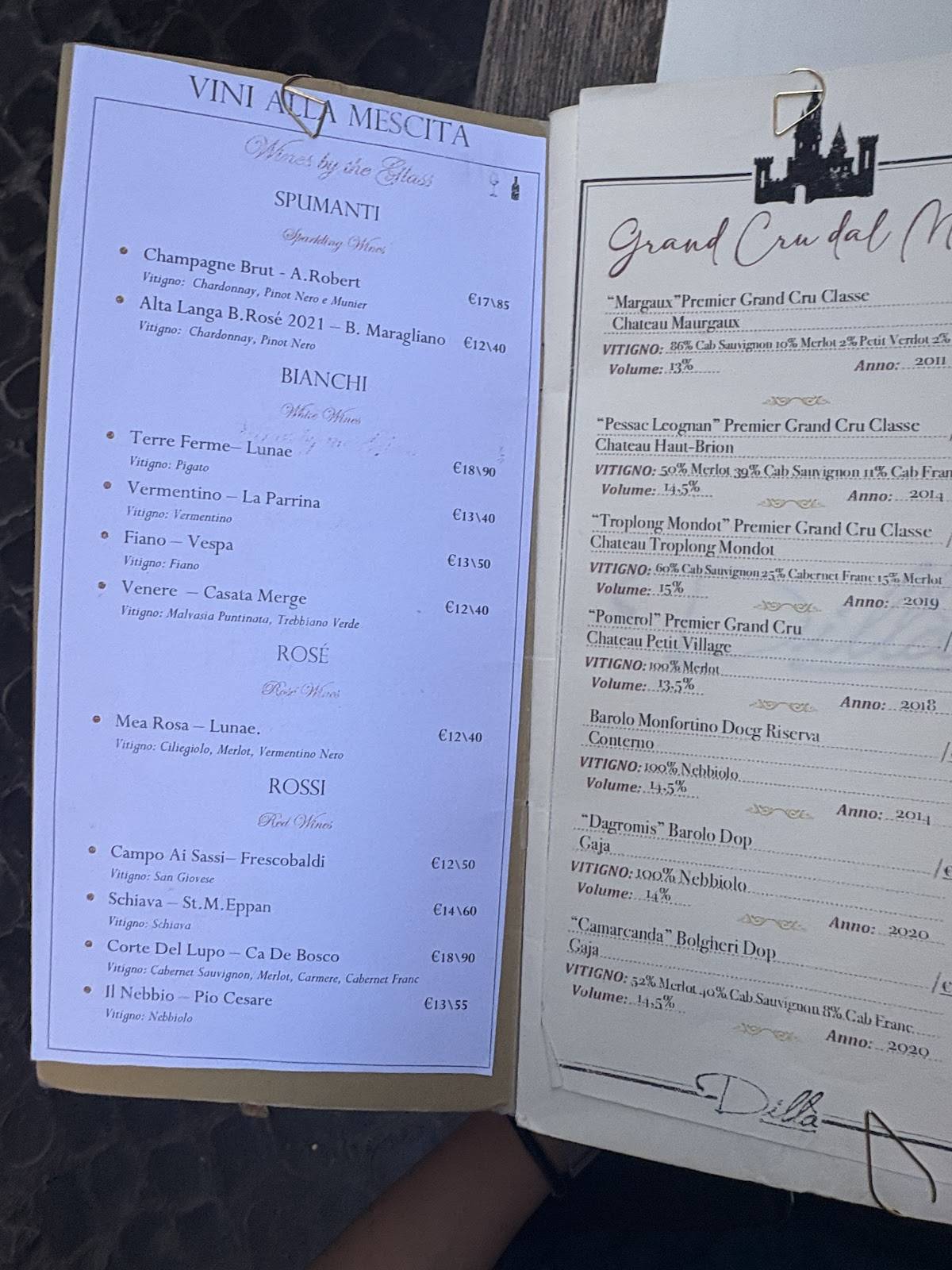 Menu de Ristorante Dillà