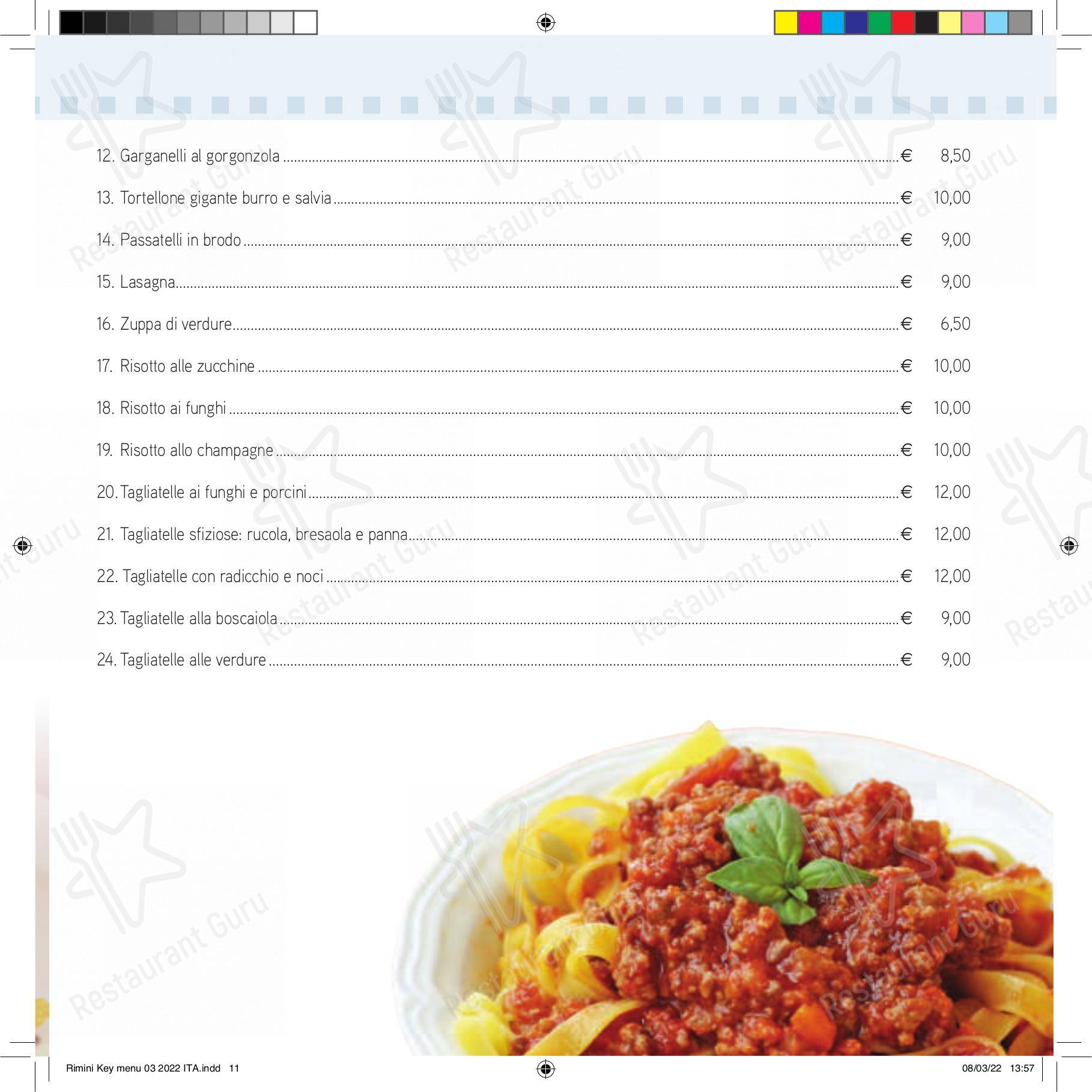 Menu per Ristorante Pizzeria Rimini Key in Rimini