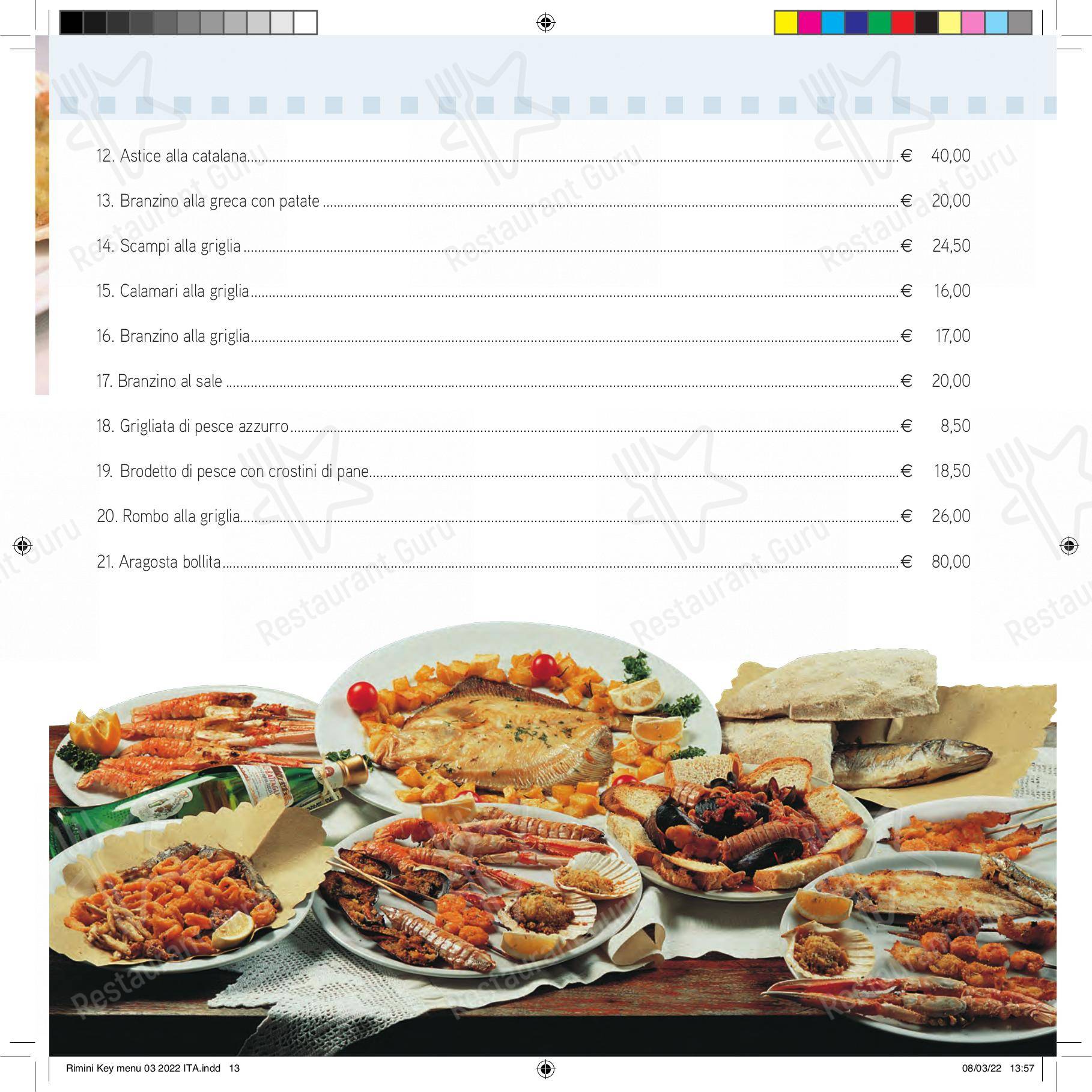 Menu per Ristorante Pizzeria Rimini Key in Rimini