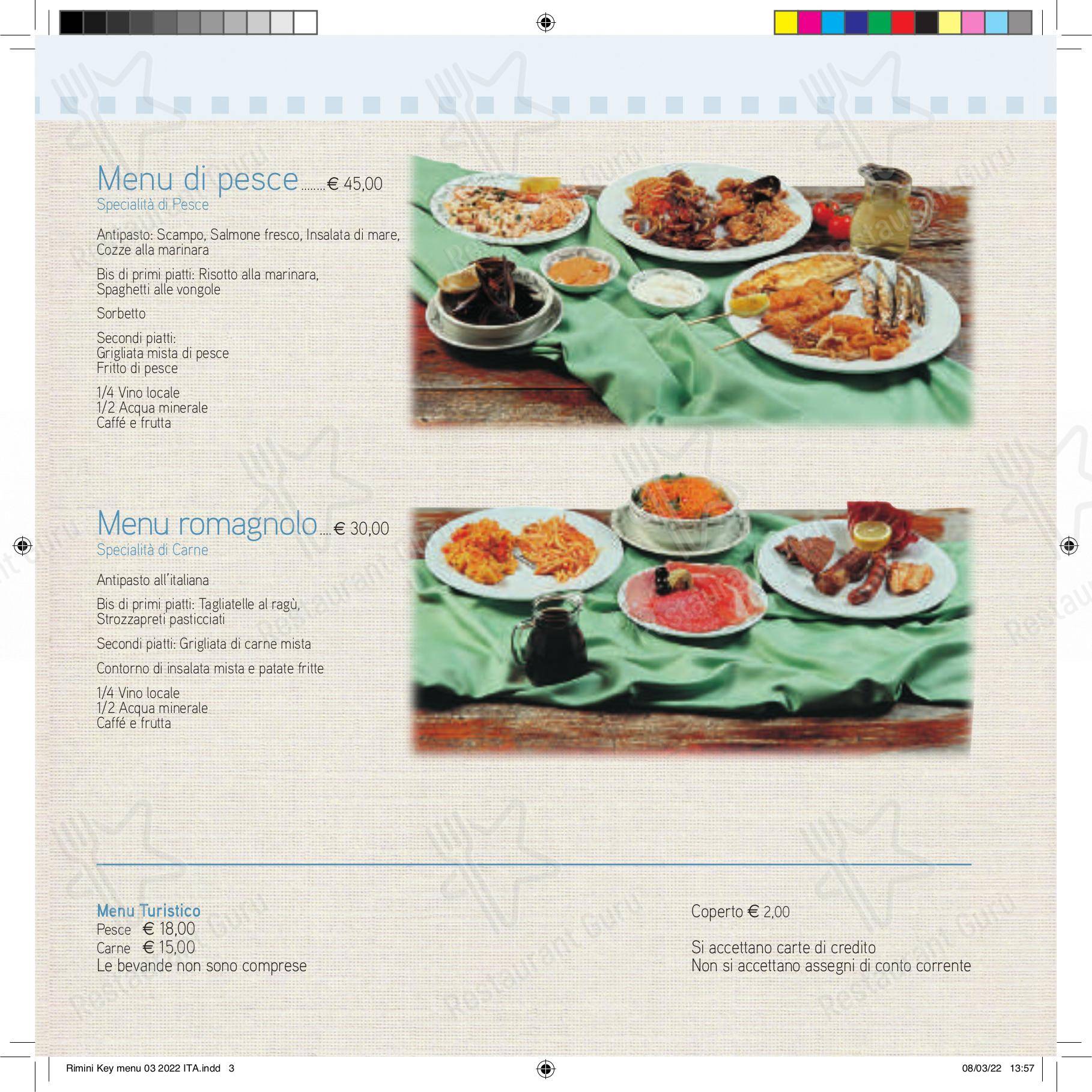 Menu per Ristorante Pizzeria Rimini Key in Rimini