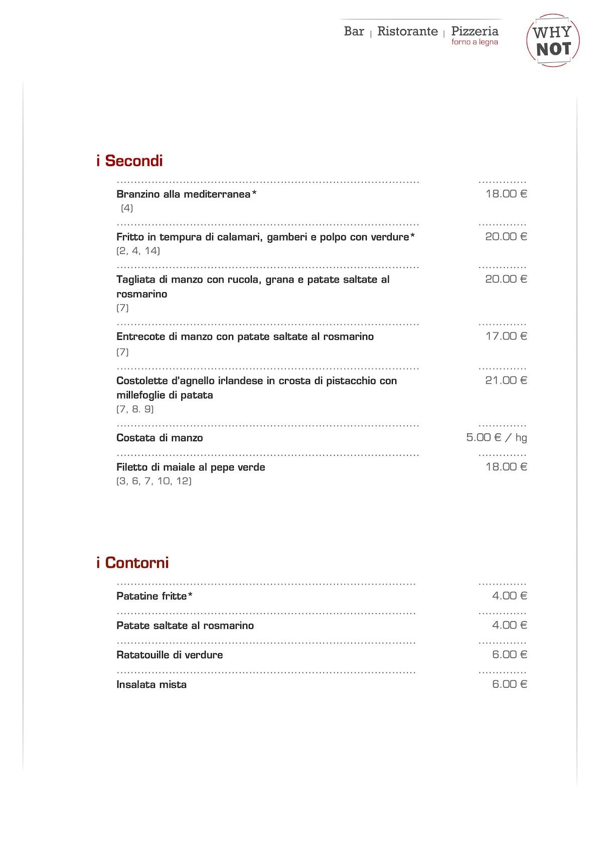 Menu di Ristorante Why Not 