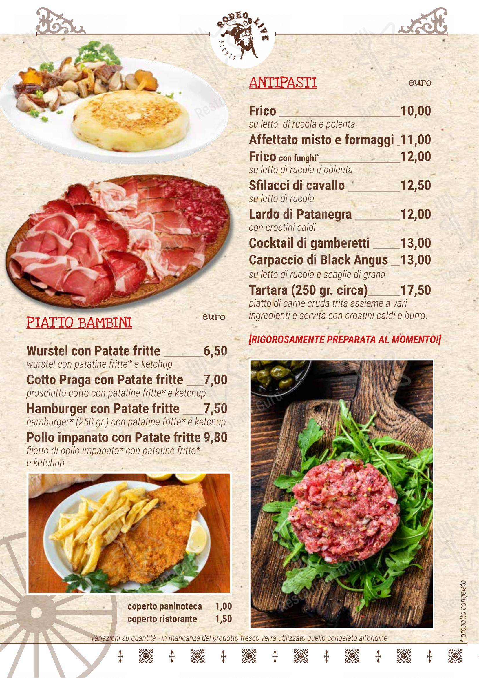 Menu di Rodeo Live Ristorante - Menu