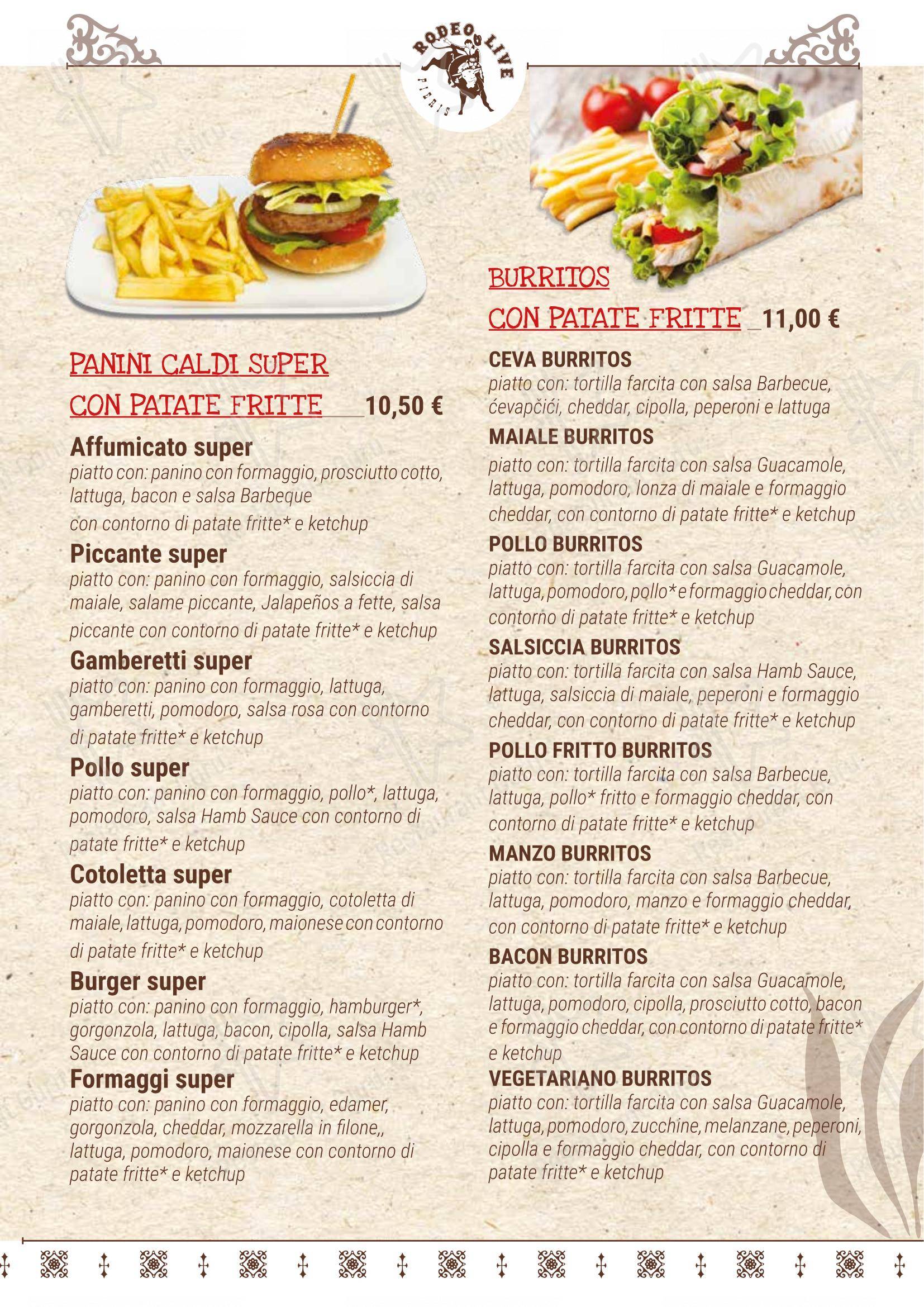Menu per Rodeo Live Ristorante in Pieris
