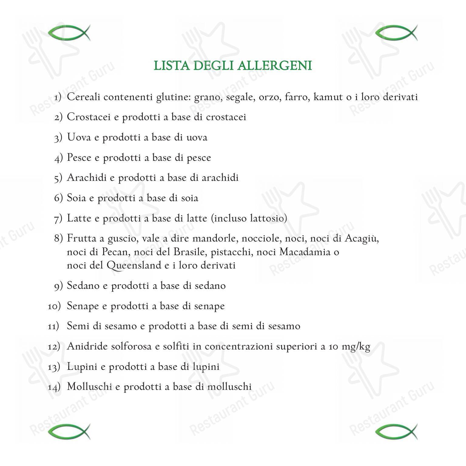 Menu di La Costiera Roma - Lunch Menu