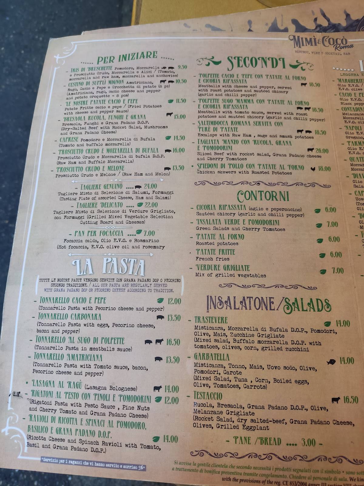 Menu di Mimì E Cocò Roma 