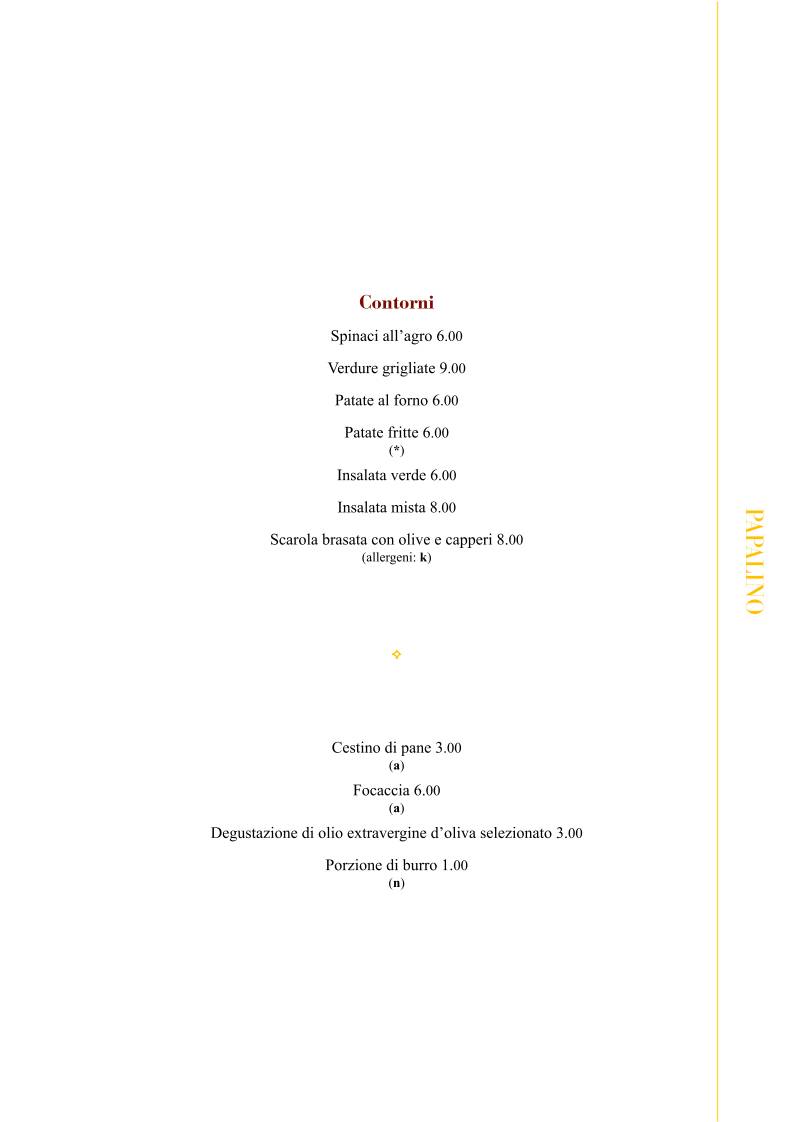 Menu di Papalino 