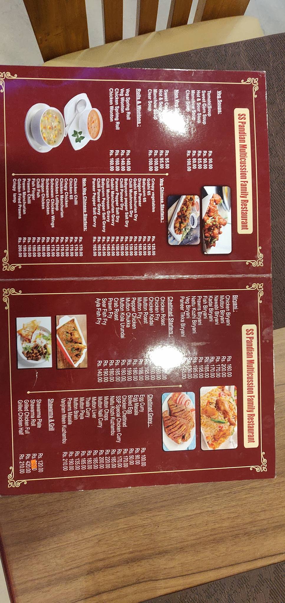 Hotel SS pandian menu