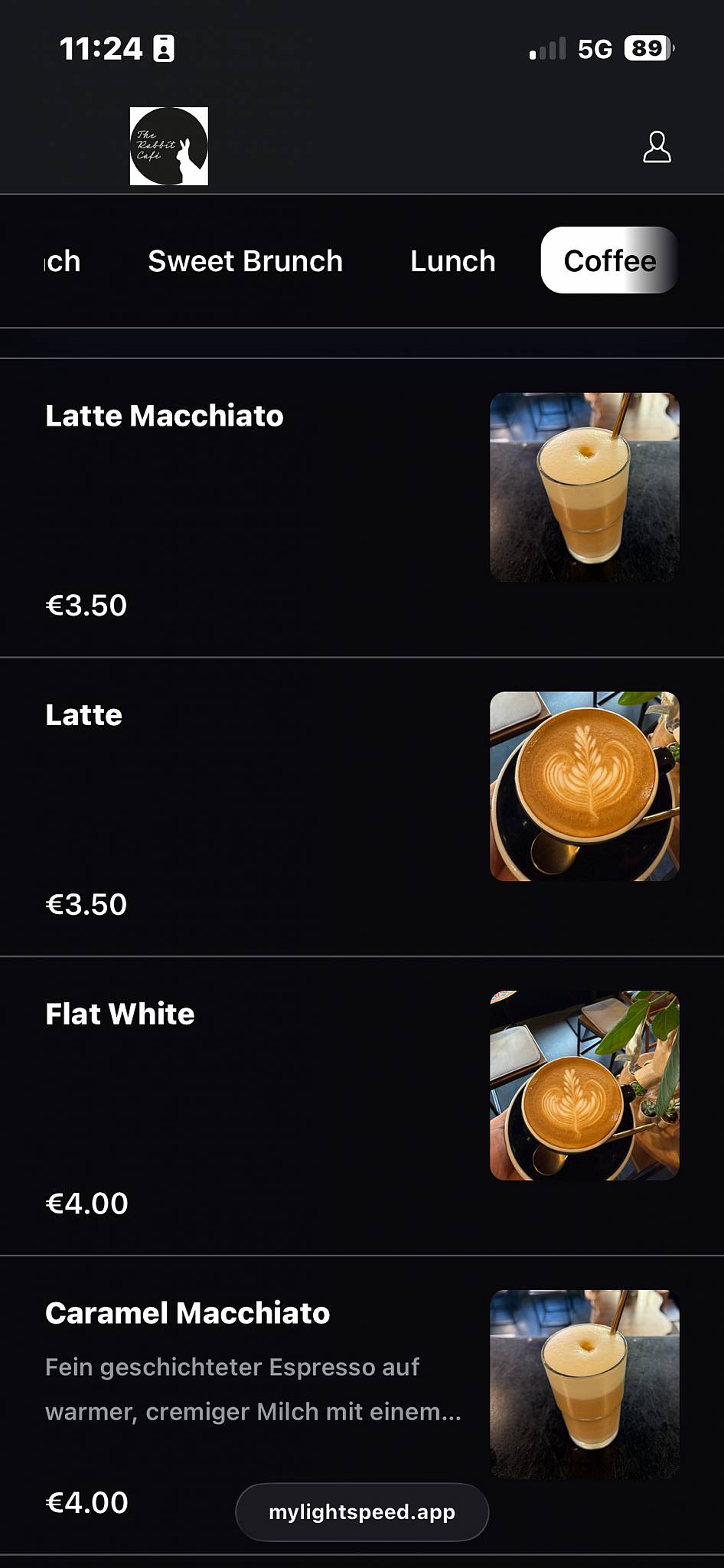 Menu de The Rabbit Café