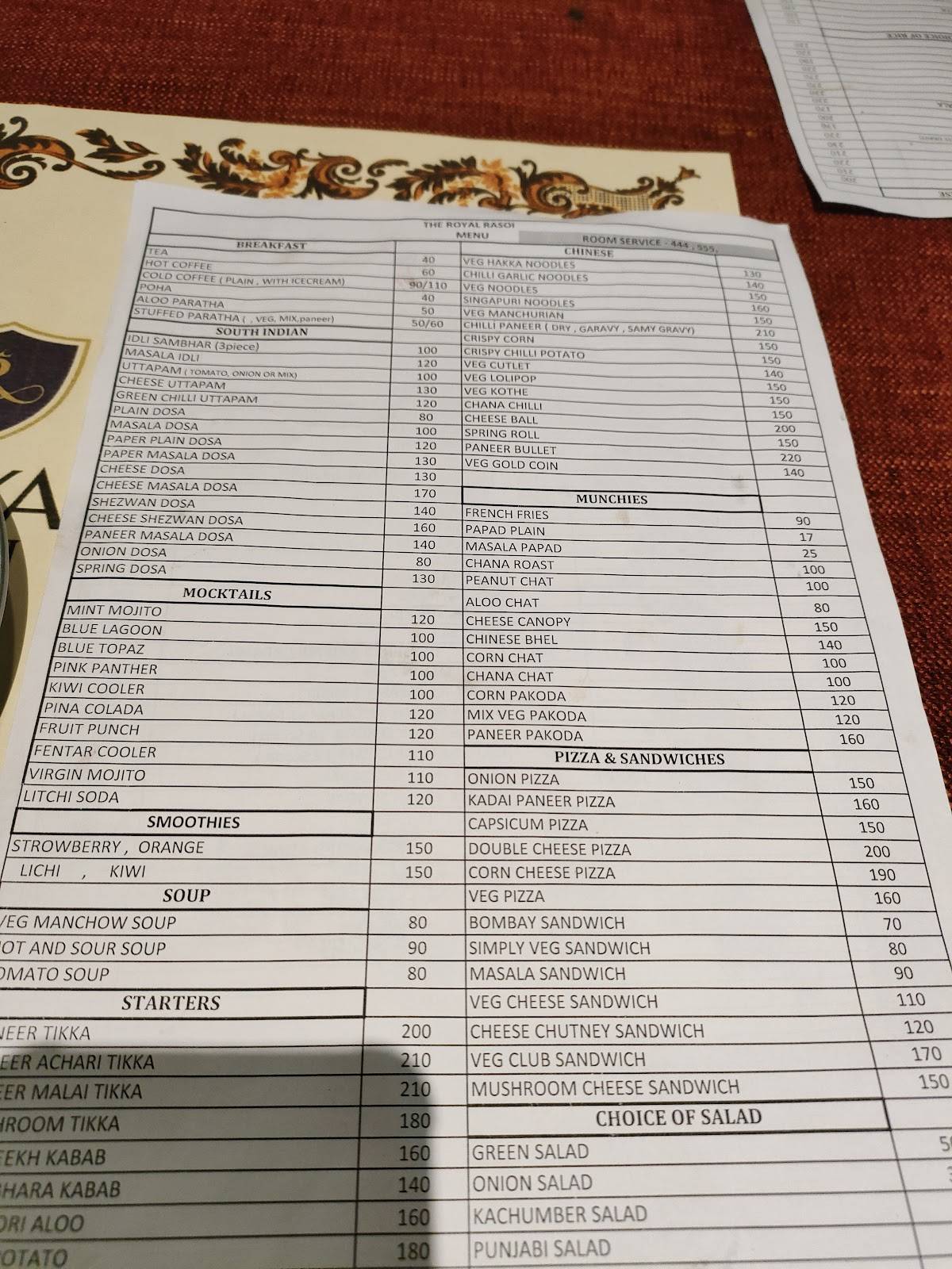 The Royal Rasoi menu