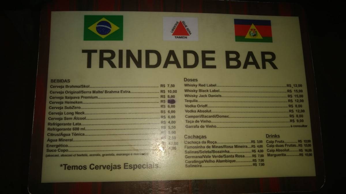 Trindade cardápio