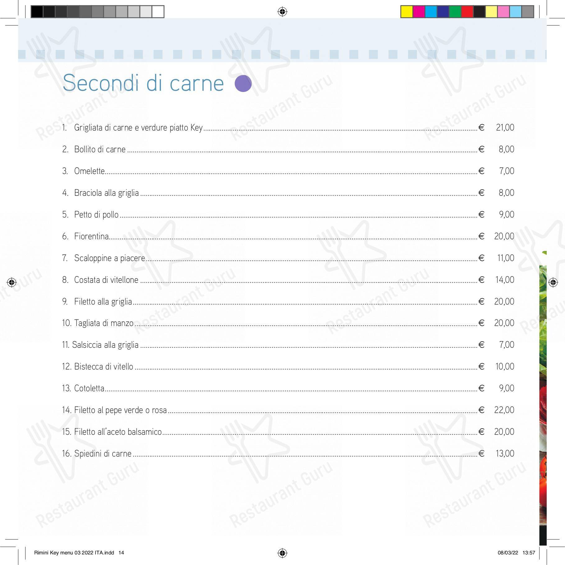 Menu per Ristorante Pizzeria Rimini Key ristorante