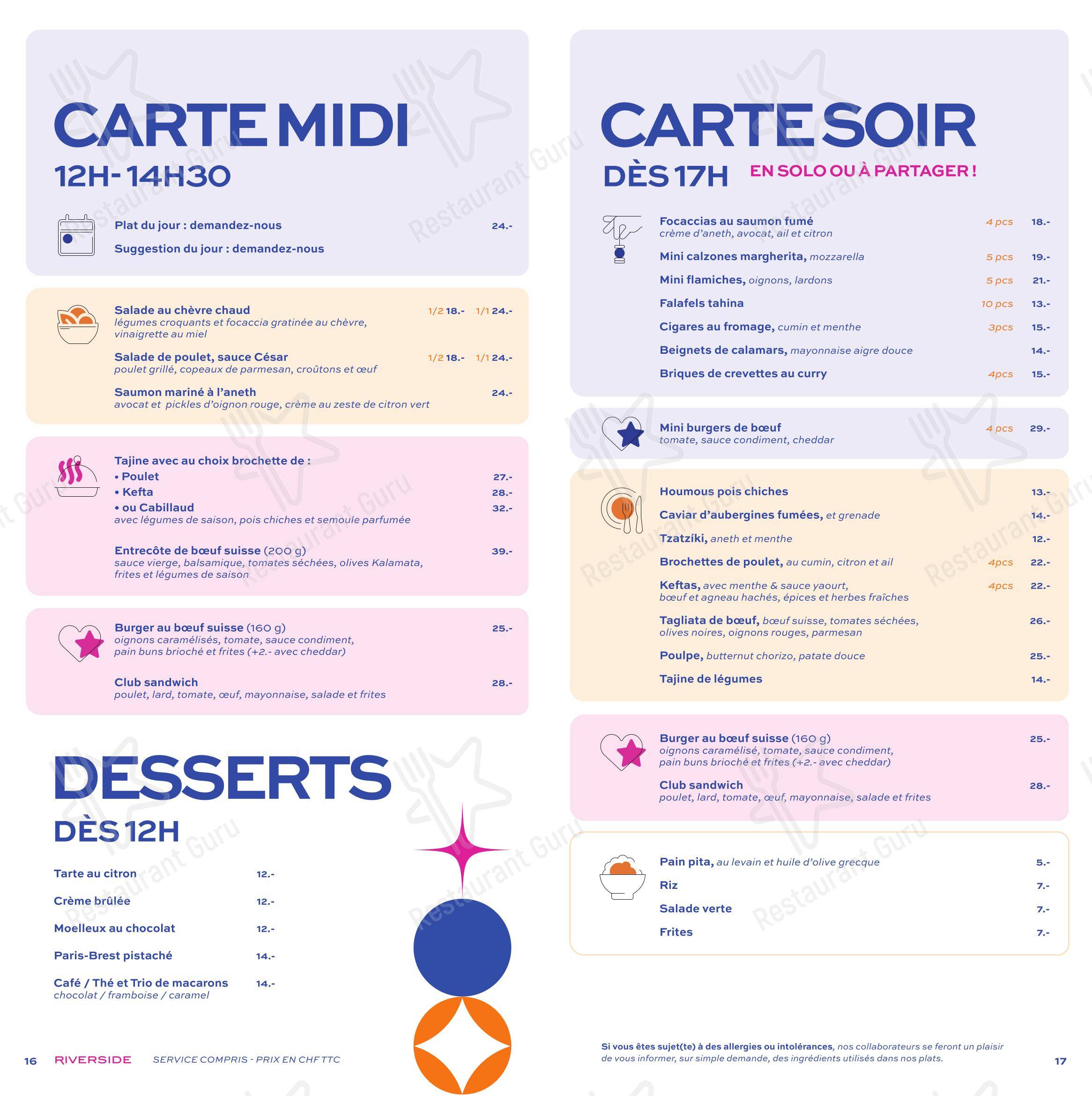 Riverside in Ginevra - Menu