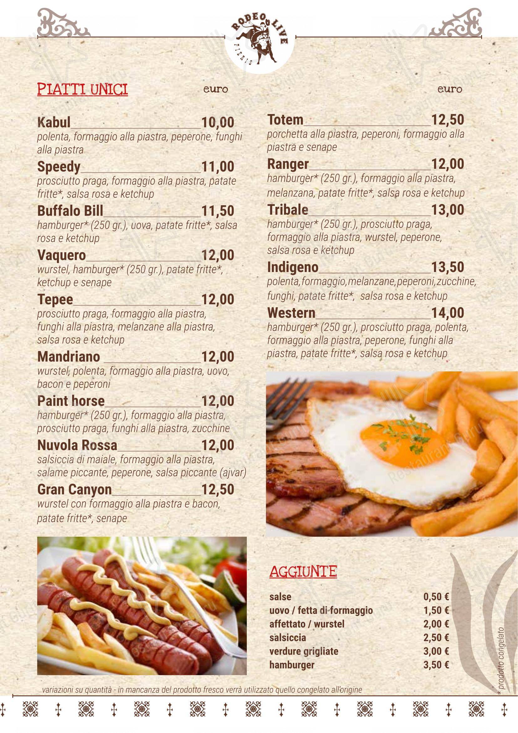 Menu per Rodeo Live Ristorante in Pieris