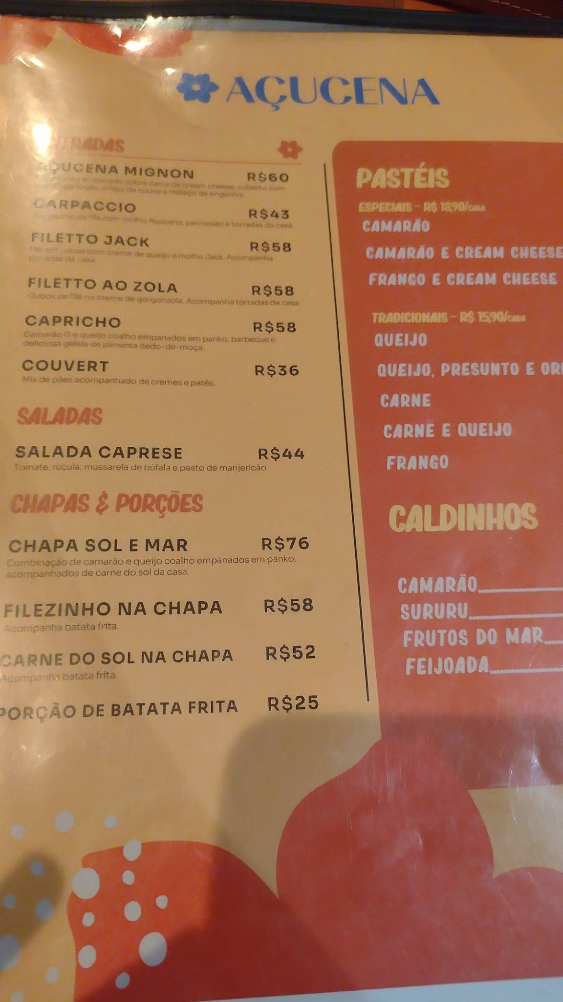 Açucena cardápio