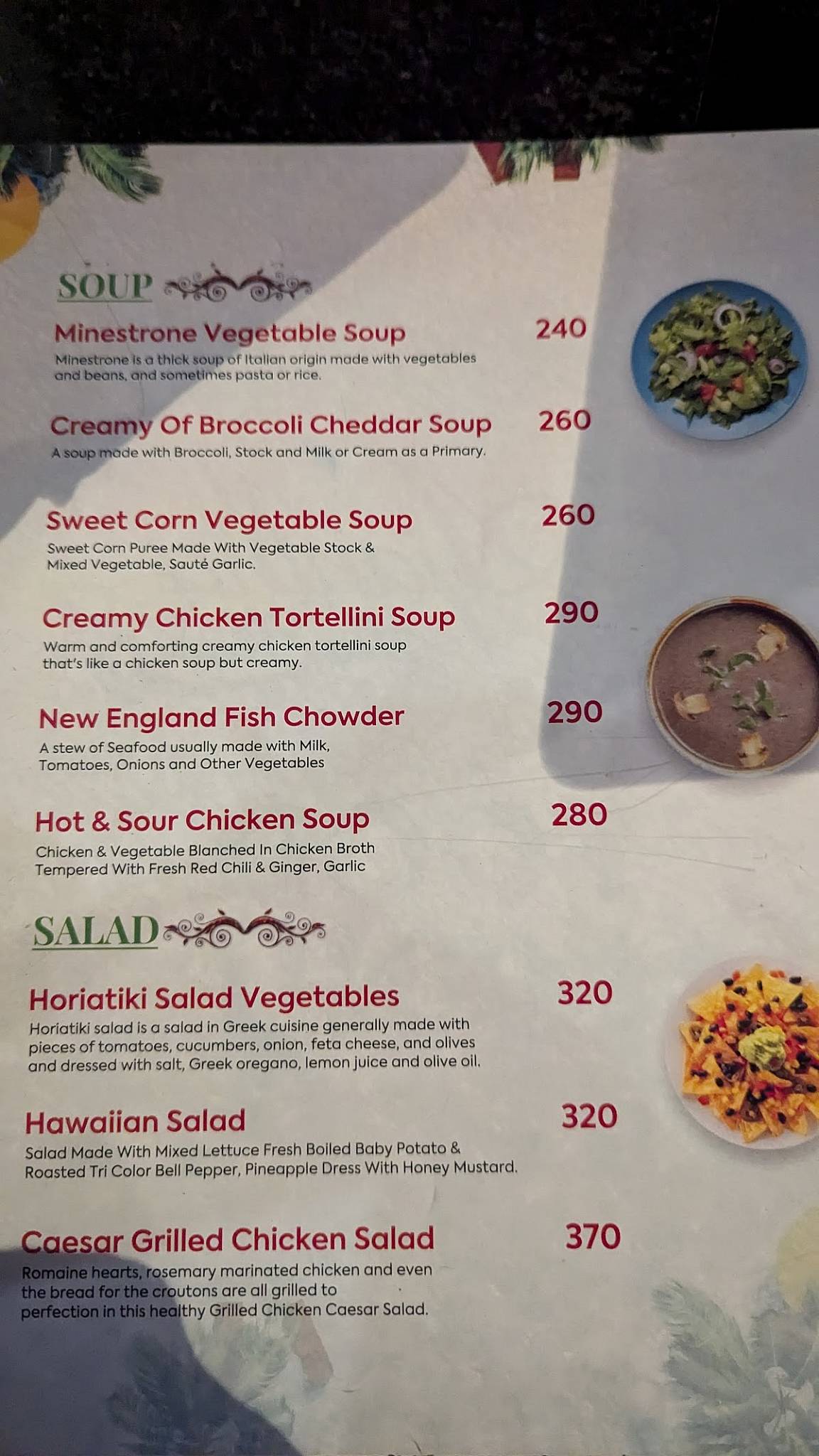 Hotel Ajantha Sea View menu
