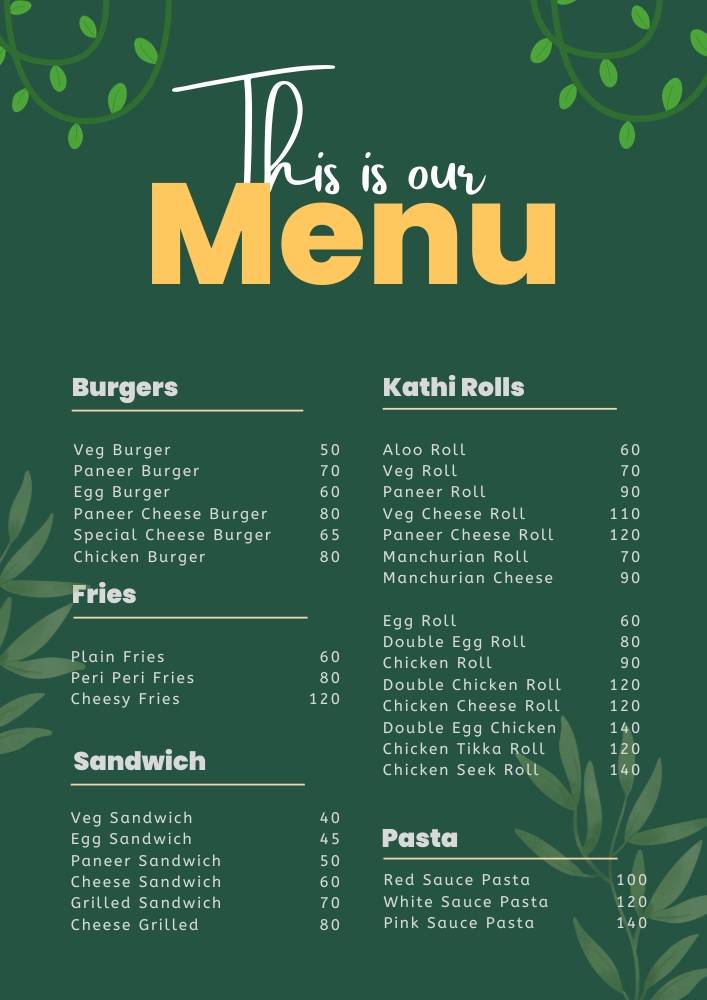 Alpha Diners menu