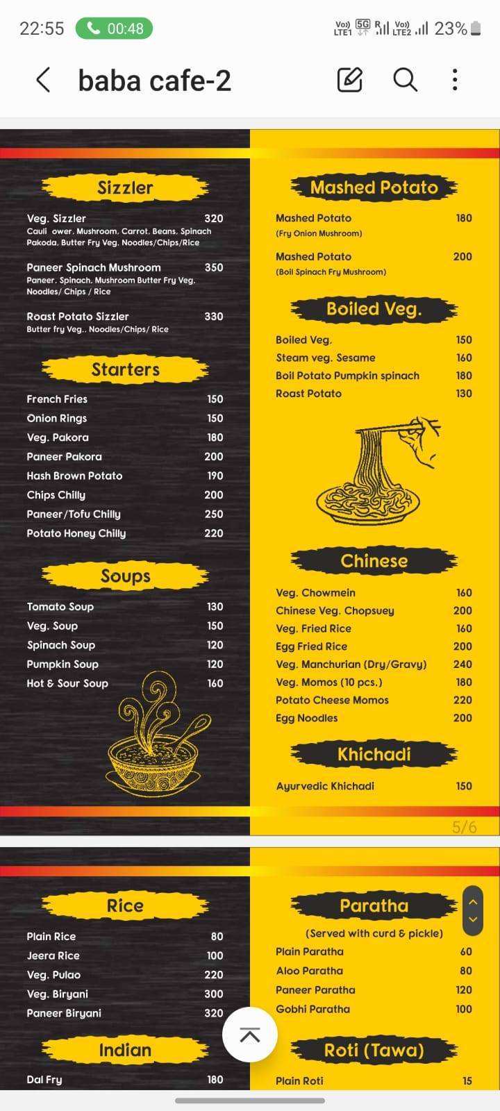 Baba's Cafe Rishikesh menu