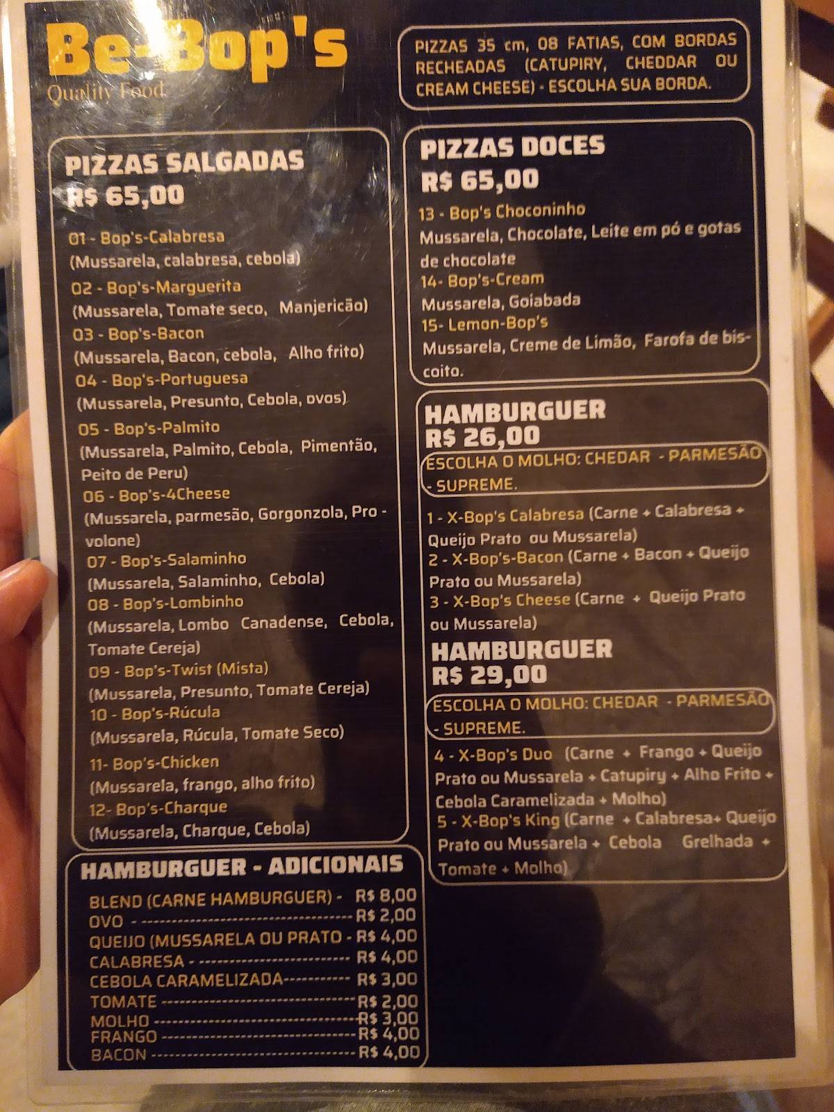 Be-Bop's Pizzaria cardápio