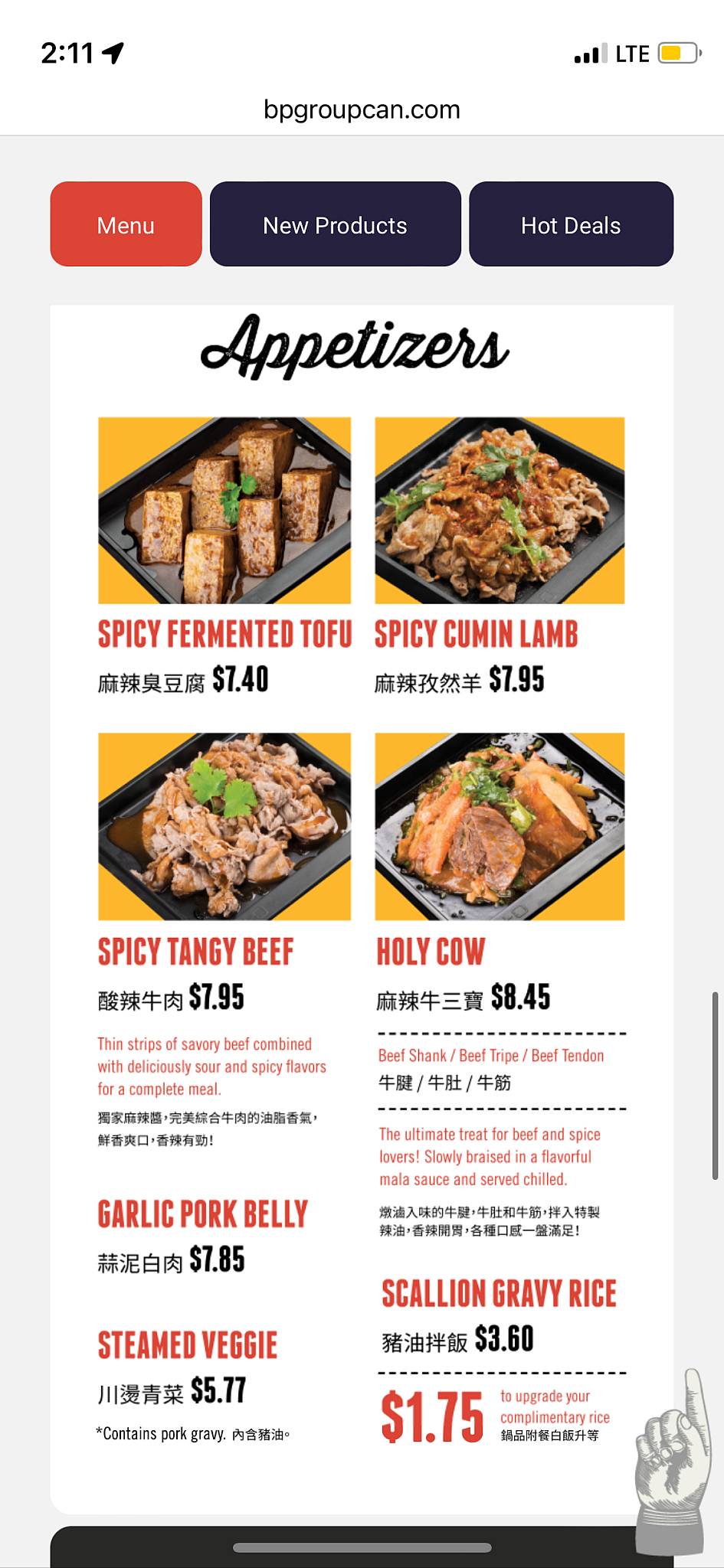 Menu de Boiling Point