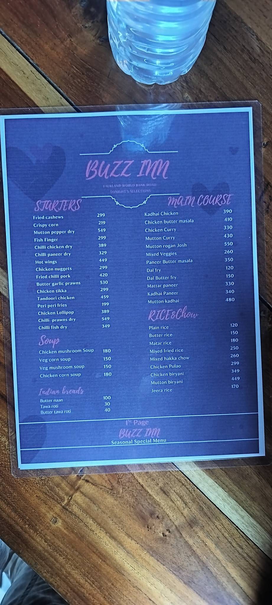 Buzz Inn Restaurant menu
