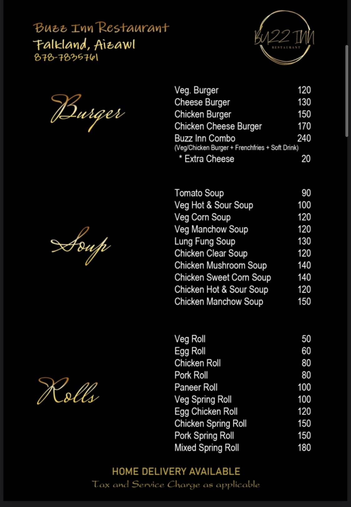 Buzz Inn Restaurant menu