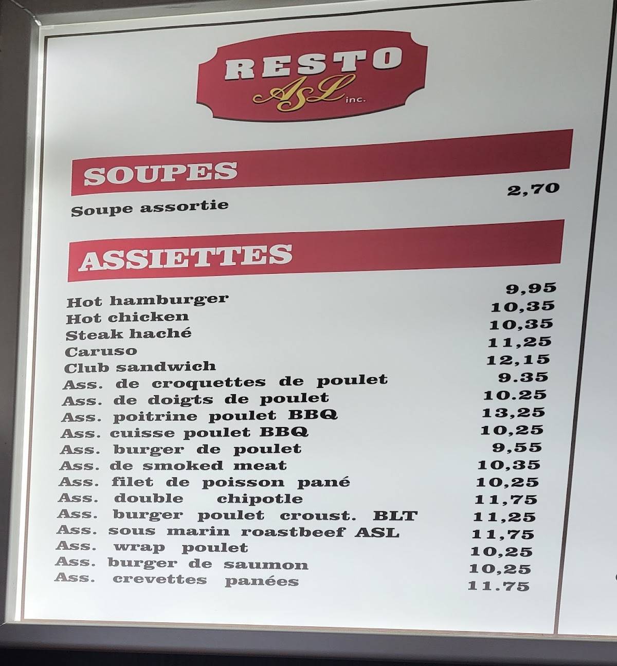 Menu de Cantine ASL