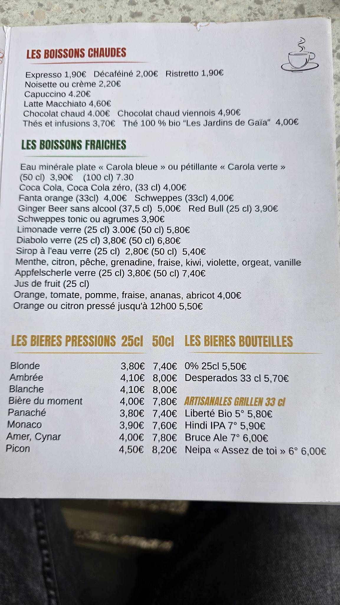 Menu de Café Rapp Colmar