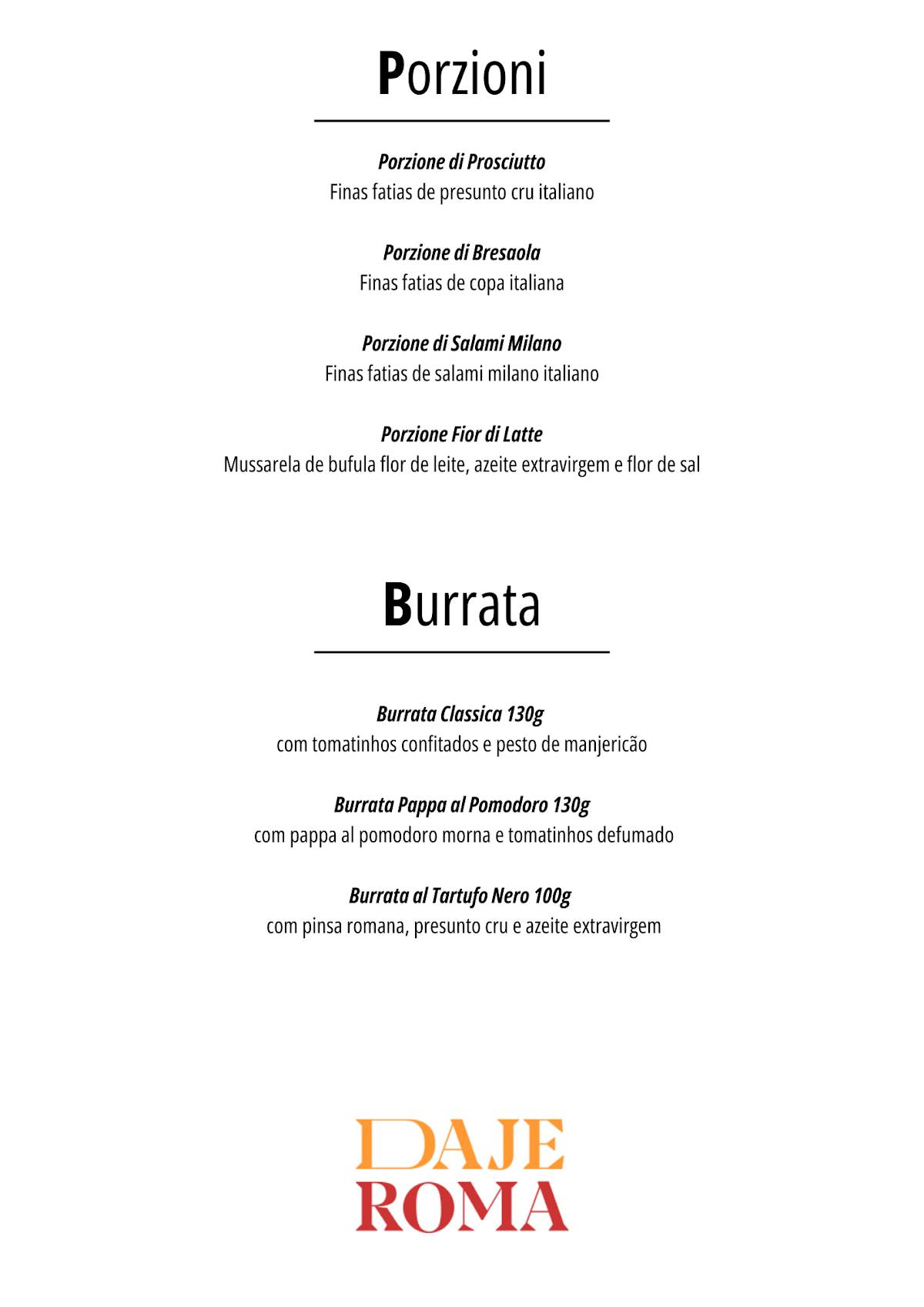 Daje Roma cardápio