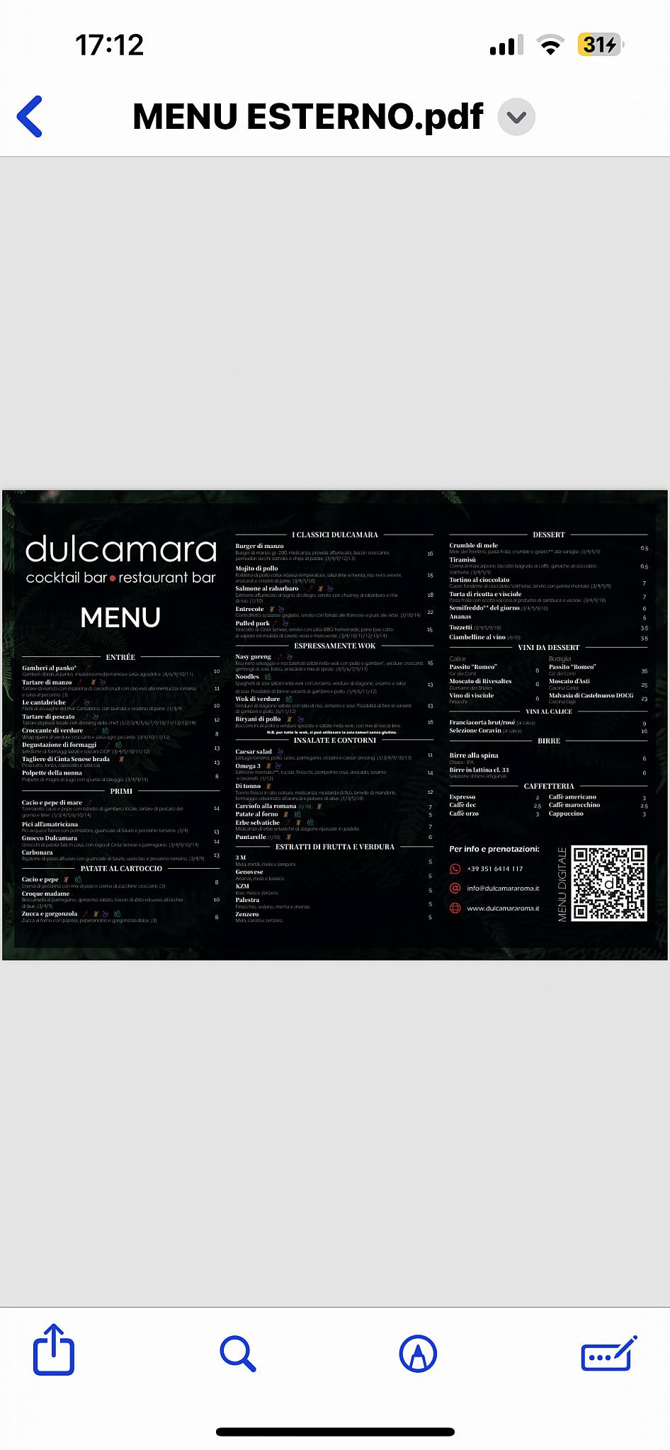 Menu di Dulcamara 
